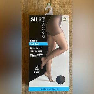 4 pack- Silk Impressions Sheer All Day High Waisted Black Pantyhose.NWT. Size XL